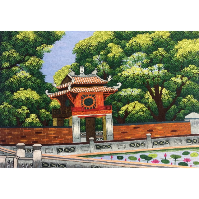 Tranh thêu tay phong cảnh Văn Miếu Quốc Tử Giám 35x50cm