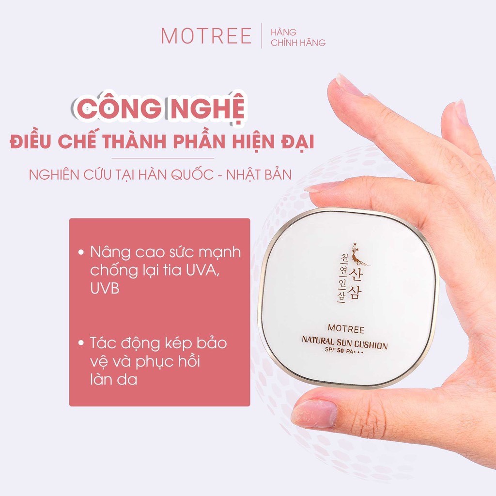 [CHÍNH HÃNG + QUÀ TẶNG] Cushion Trang Điểm Chống Nắng Vật Lý Lựu Sâm Motree,Natural Sun Cushion SPF 50+ PA+++