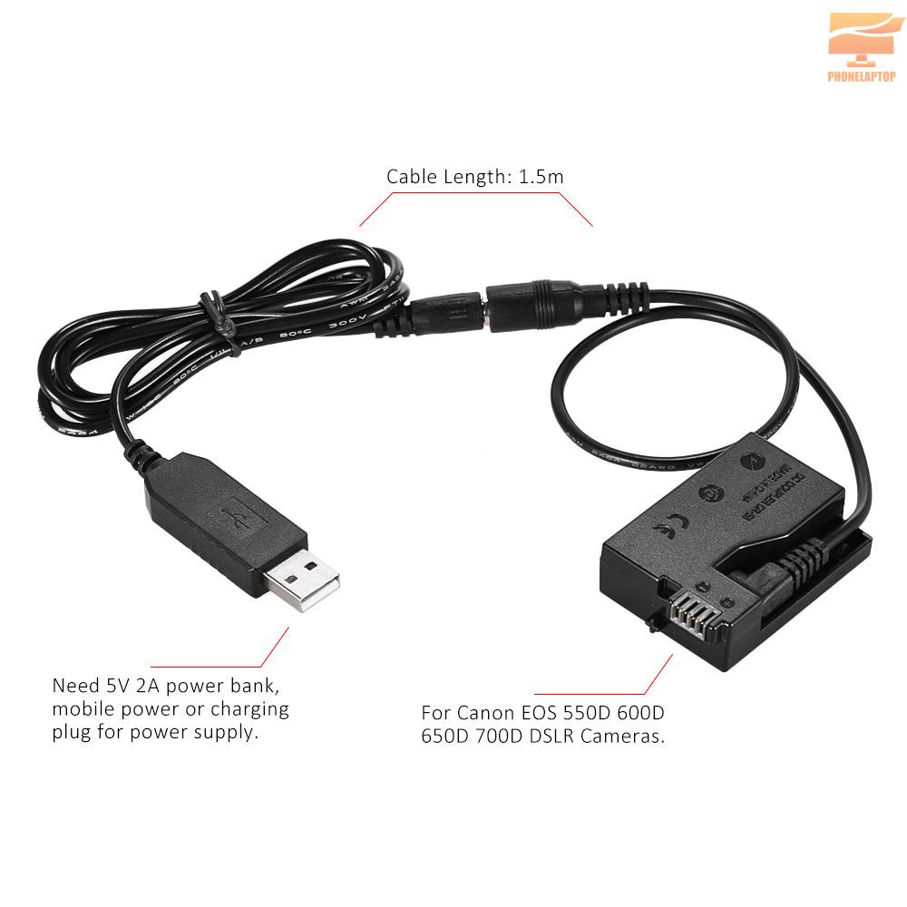 Pin Sạc Dự Phòng Lapt Andoer Dr-E8 Với Dây Cáp Nguồn Dc Usb Cho Máy Ảnh Canon Eos 550d 600d 650d 700d Dslr