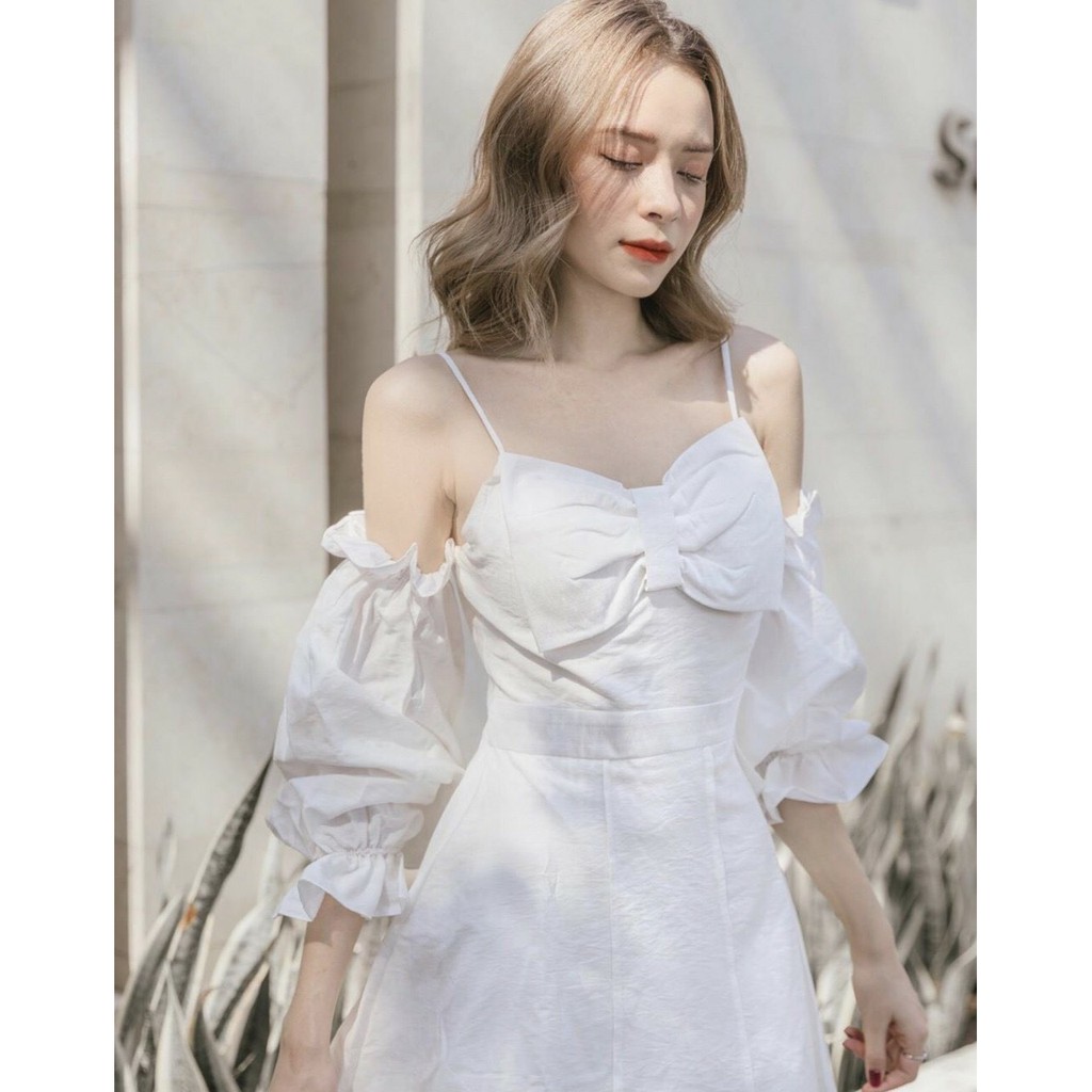 Đầm dạo phố rớt vai nơ ngực cute hết nấc - Danar Dress