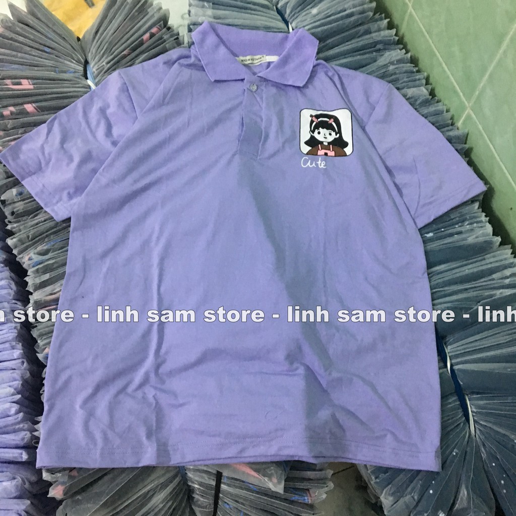 Áo thun POLO nữ tay lỡ có cổ phông form rộng freesize unisex mặc đi học, cặp, nhóm, lớp in hình CÔ GÁI chữ CUTE | BigBuy360 - bigbuy360.vn
