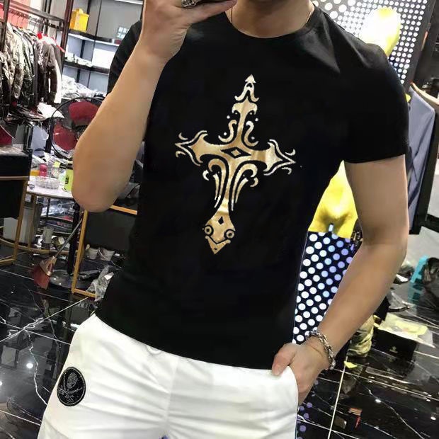 Trendy large T half sleeve T-shirt heavy industry slim fitting short sleeve round neck T-shirt