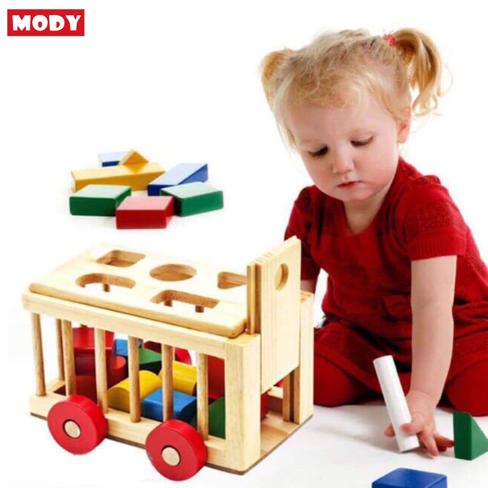 Ô tô thả hình xe cũi thả hình đồ chơi giáo dục montessori phát triển toán học và khả năng phán đoán cho trẻ MODY M682215