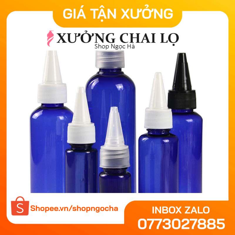 Chai Chiết Mĩ Phẩm ❤ GIÁ RẺ NHẤT ❤ Chai nhựa pet nút nhọn 100ml xanh dương chiết mỹ phẩm , phụ kiện du lịch