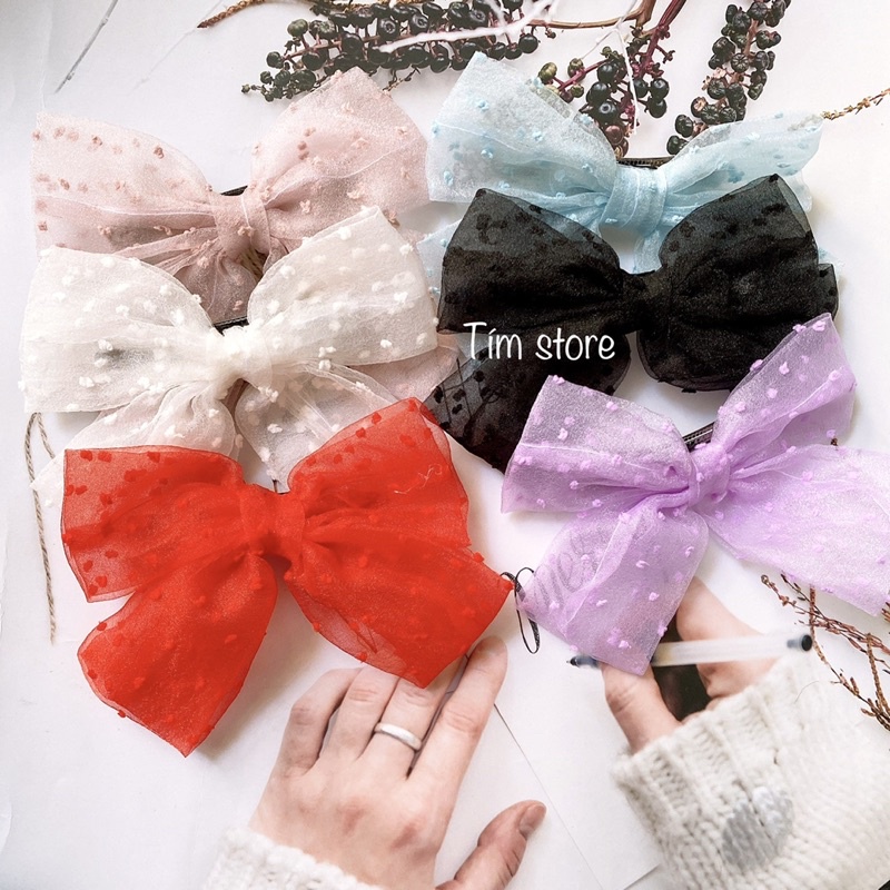 Kẹp tóc nữ nơ voan tuyết TÍM STORE phong cách hàn quốc sang đẹp