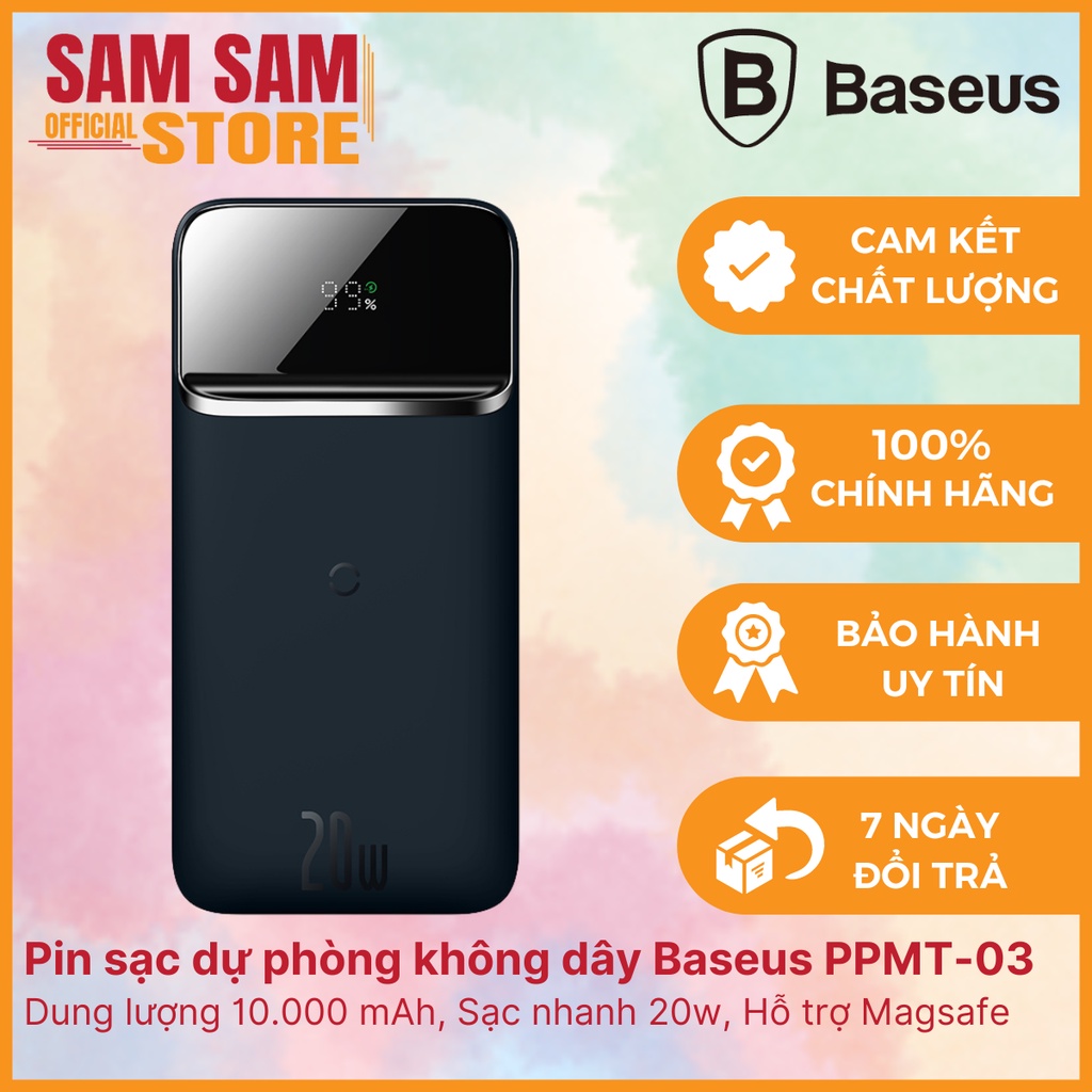 Sạc Dự Phòng Không Dây Baseus Ppmt-03 Dung Lượng 10000mah, Sạc Nhanh Pd 20w, 2 Output, Tích Hợp Nam Châm, Đèn Led