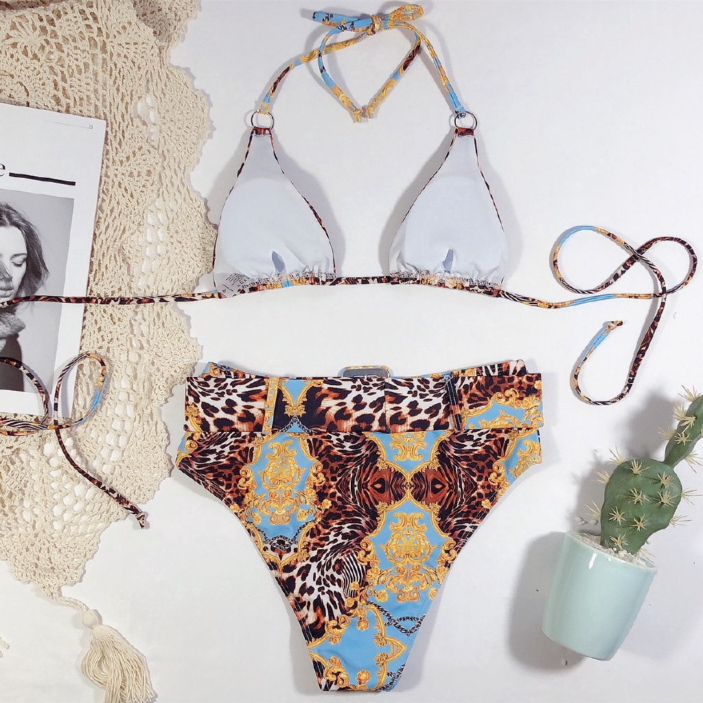 Sexy Women 2piece Buckle Colorful Halter Swimsuit Summer Beach Bikini