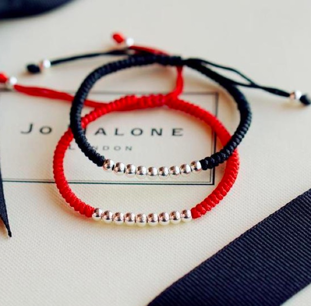 Vòng tay chỉ màu tết bi bạc handmade DIY - MH477