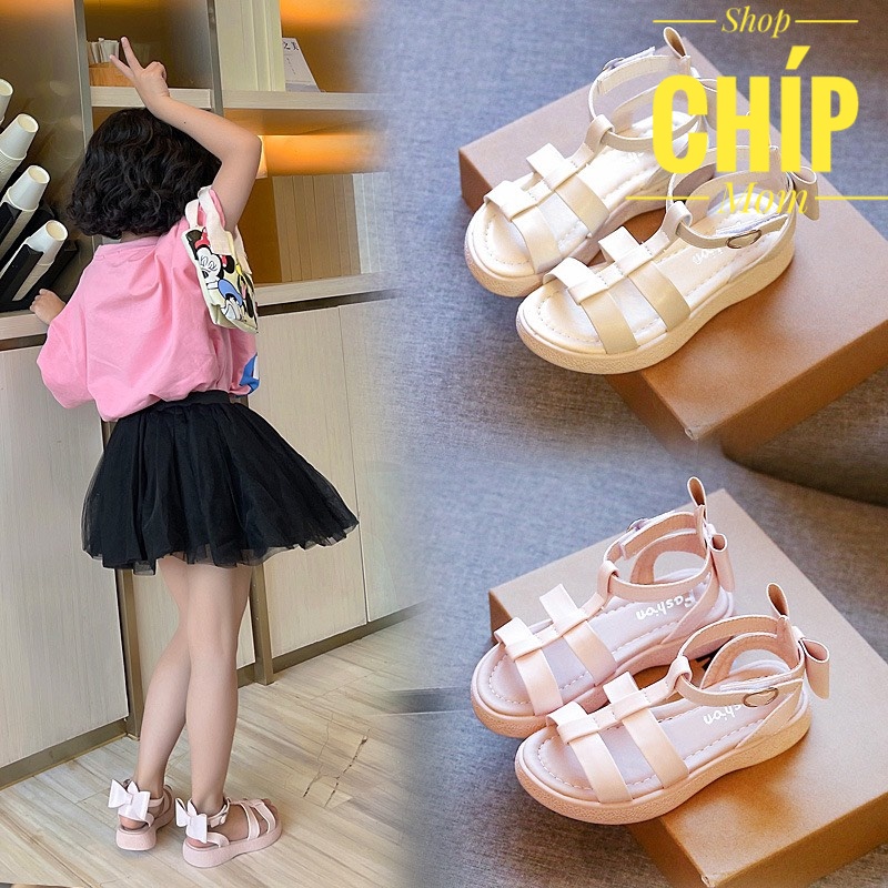 sandal bé gái dép quai hậu chiến binh cho bé đi hoặc da mềm PU đế dẻo êm chân nơ xinh xắn siêu điệu QCCC full hộp  XJS26