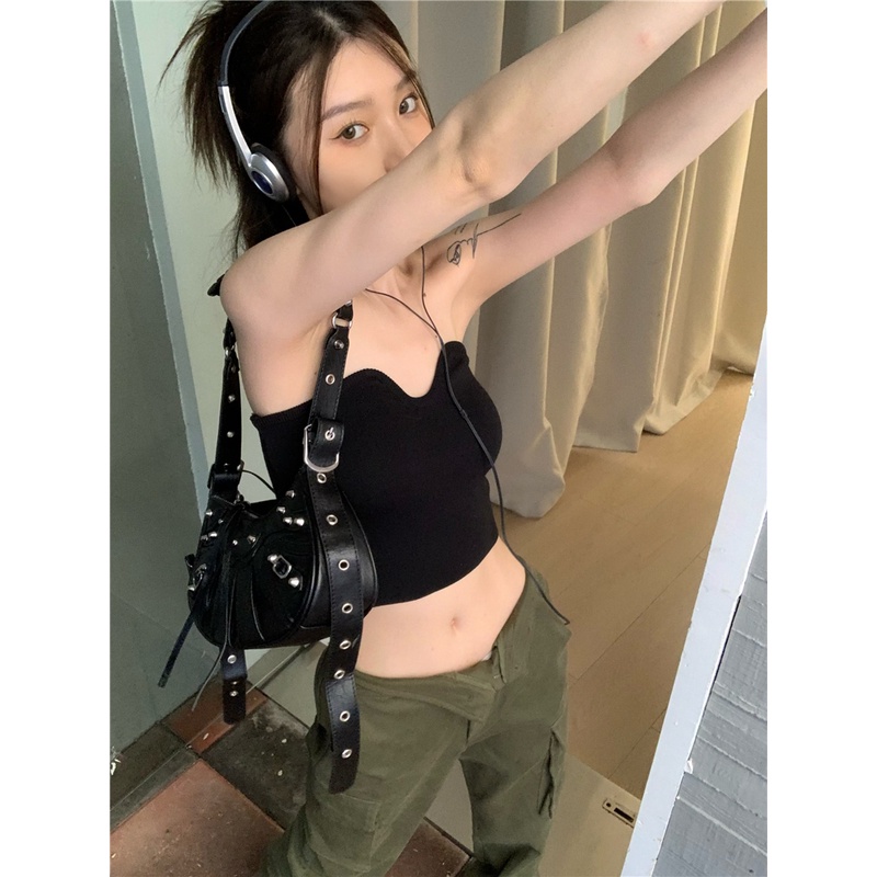 QKOOLE Áo croptop Dệt Kim Dáng Ôm Gợi Cảm Thời Trang Hàn Quốc Cho Nữ