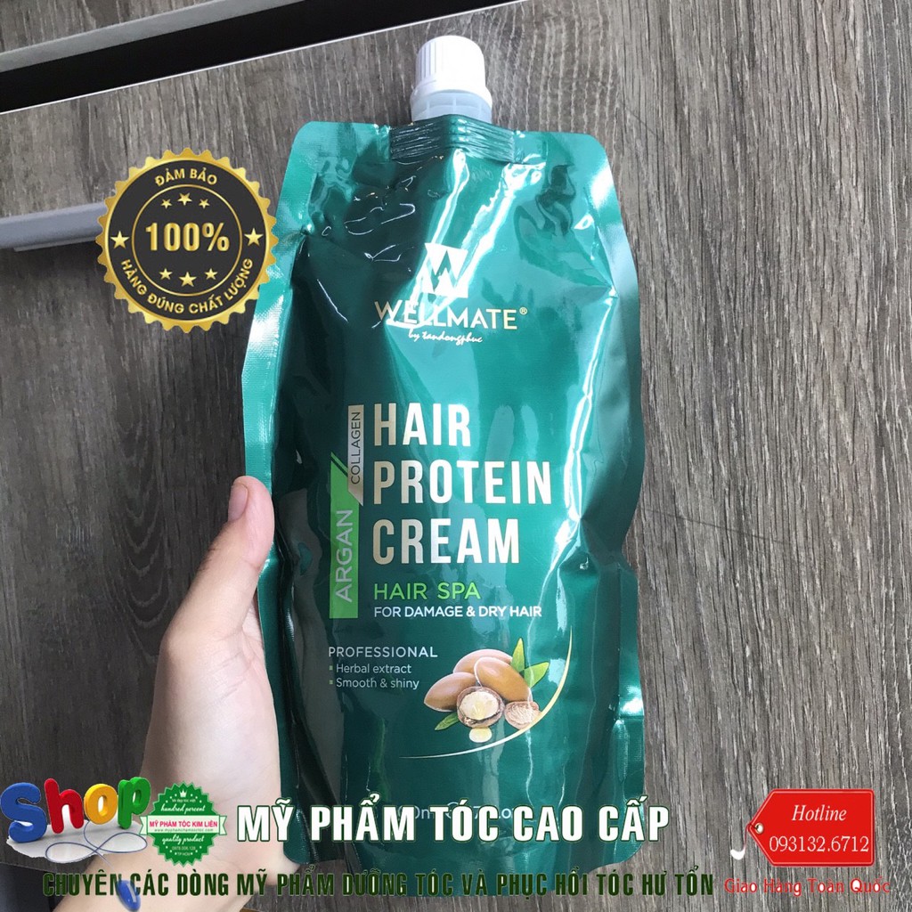 ✅ Hàng_Chính_Hãng_100%✅Hấp dầu phục hồi tóc hư tổn nặng Wellmate Hair Protein Cream 500ml