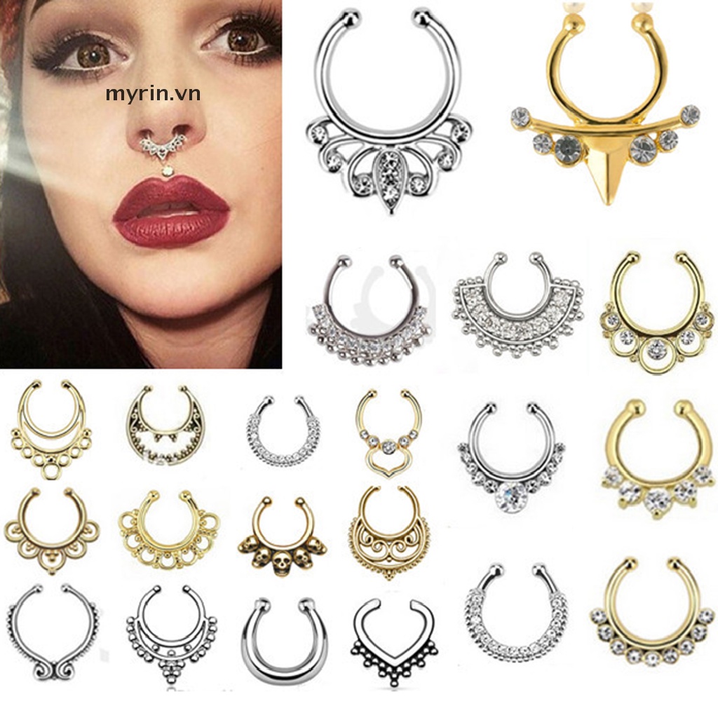 【myrin】 Charms Fake Septum Clicker Crystal Nose Ring Non Piercing Hanger Clip On Jewelry 【VN】