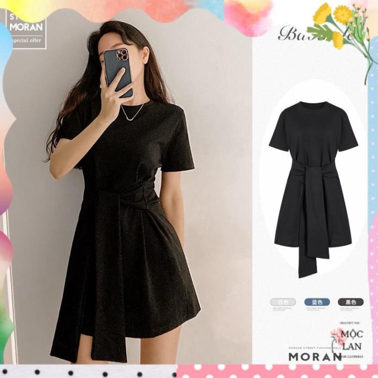 Váy thun MORAN thiết kế dây liền thắt eo xòa A-line style công sở thanh lịch Hàn Quốc