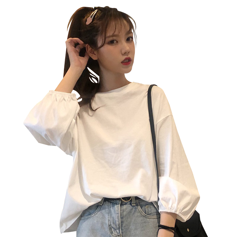 Áo Thun Trơn Tay Dài Cổ Tròn Dáng Rộng Trẻ Trung Hợp Thời Trang