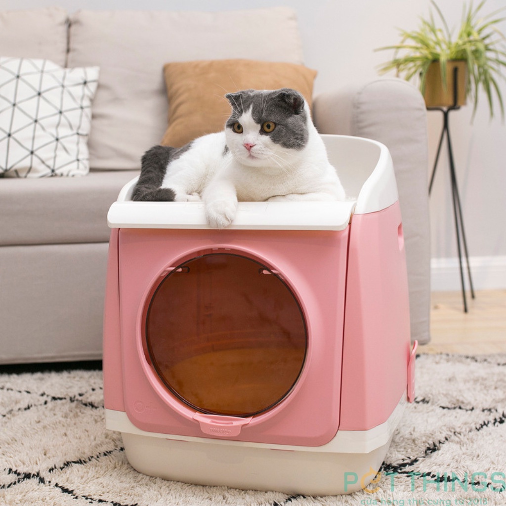 Nhà vệ sinh kín 2 cửa cho mèo Cabin vuông TomCat lắp ráp