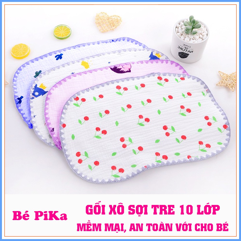 Gối xô sơ sinh 10 lớp in hình dễ thương cho bé kích thước 40 x 25cm