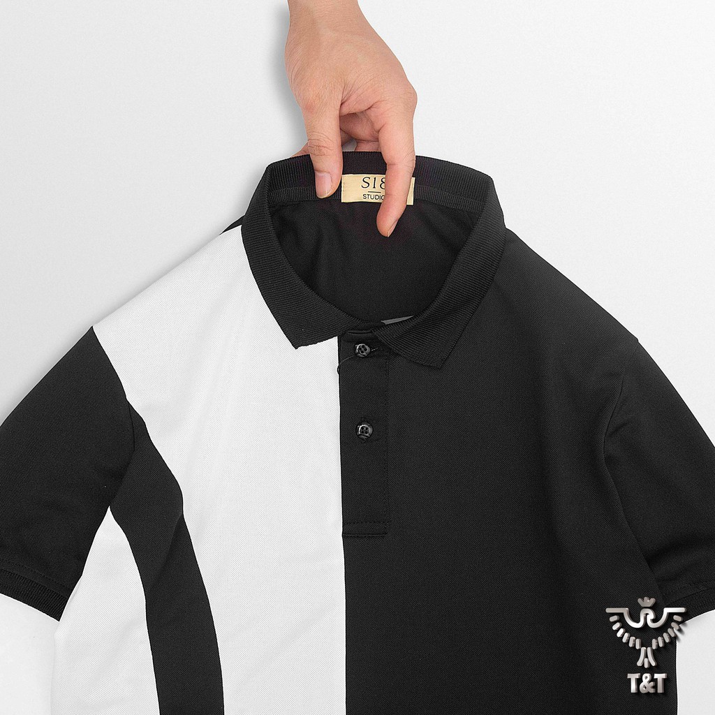 Áo polo nam áo thun nam có cổ tay ngắn phối đen trắng kiểu dáng hàn quốc chất cotton co dãn thoáng mát PL209