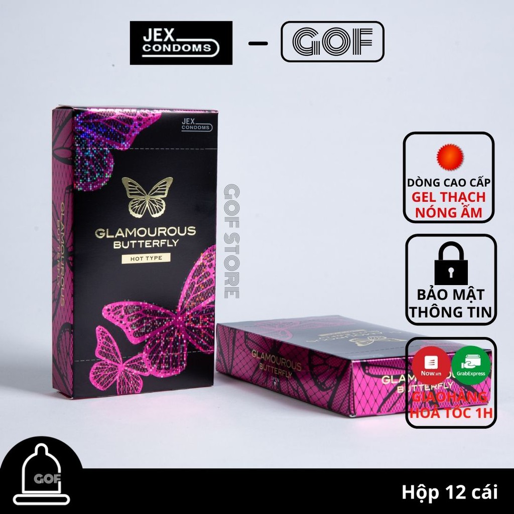 Bao cao su Nhật Bản làm nóng Jex glamourous butterfly hot mỏng độ ẩm cao Hộp 12 cái - GoF Store