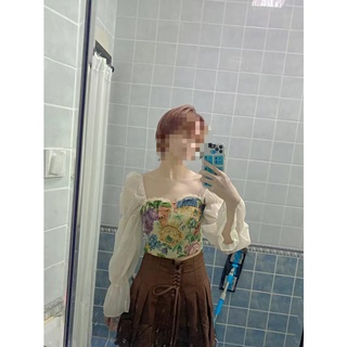 [Sẵn Hàng]♥️Set Áo Vintage+Chân Váy Nâu(ảnh thật)Size S,M,L,XL