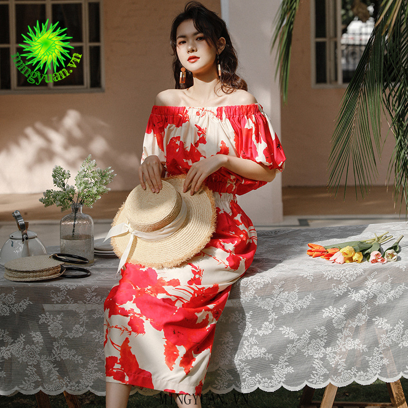 ( Mingyuan ) New style temperament one-shoulder waist dress