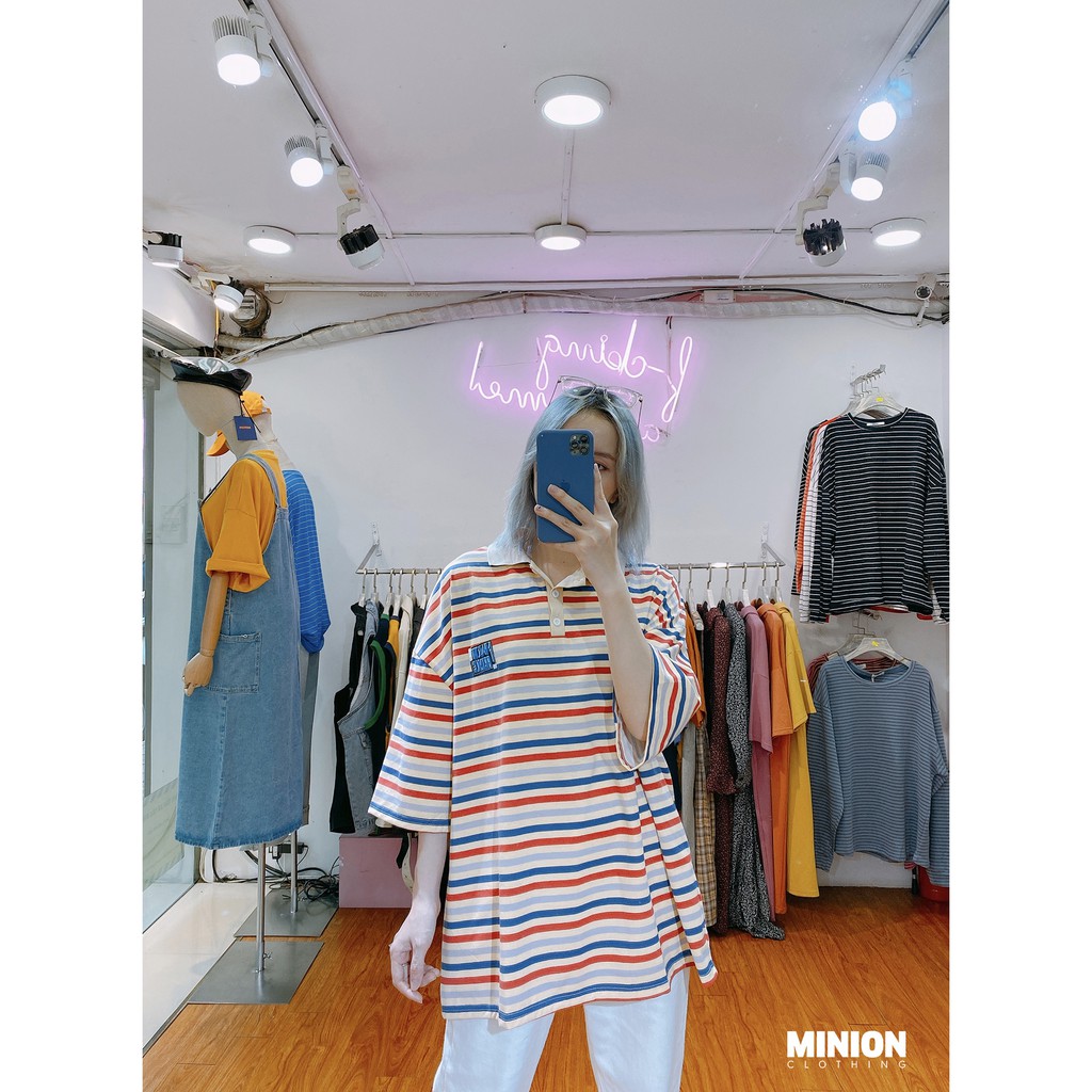 Áo thun polo kẻ tay lỡ MINION CLOTHING phông Unisex nam nữ tee oversize form rộng pull Ulzzang Hàn Quốc vải mềm A2718 | BigBuy360 - bigbuy360.vn