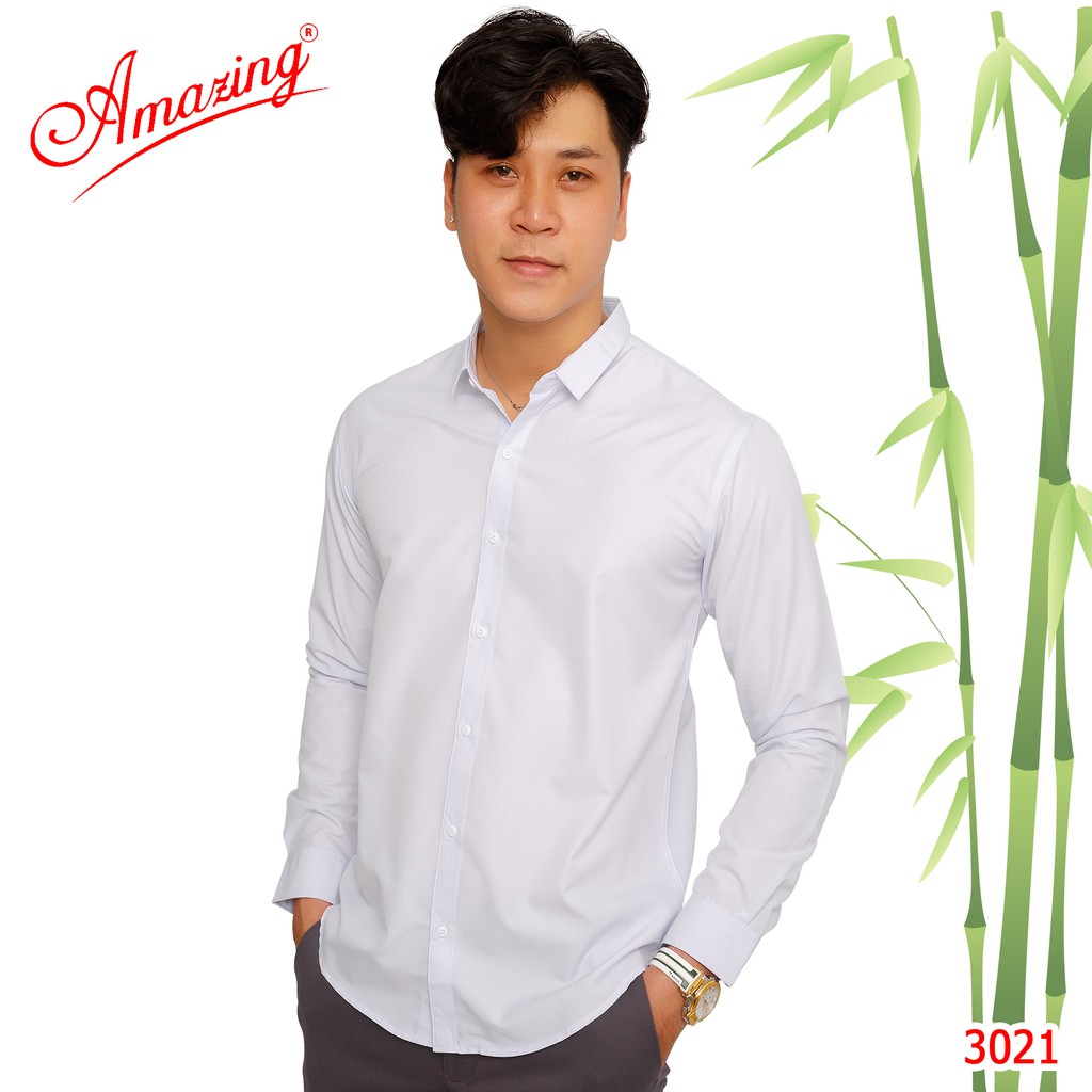 Sơ mi nam công sở màu trơn, form slim fit không túi, vải Bamboo, áo kiểu phong cách Hàn, vạt bầu, Amazing