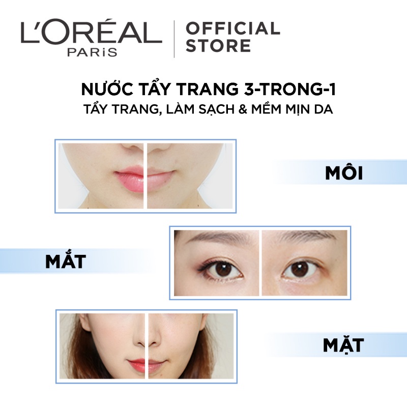 Bộ 3 nước tẩy trang đa năng 3-in-1 L'Oreal Paris Micellar tươi mát 400ml x 3