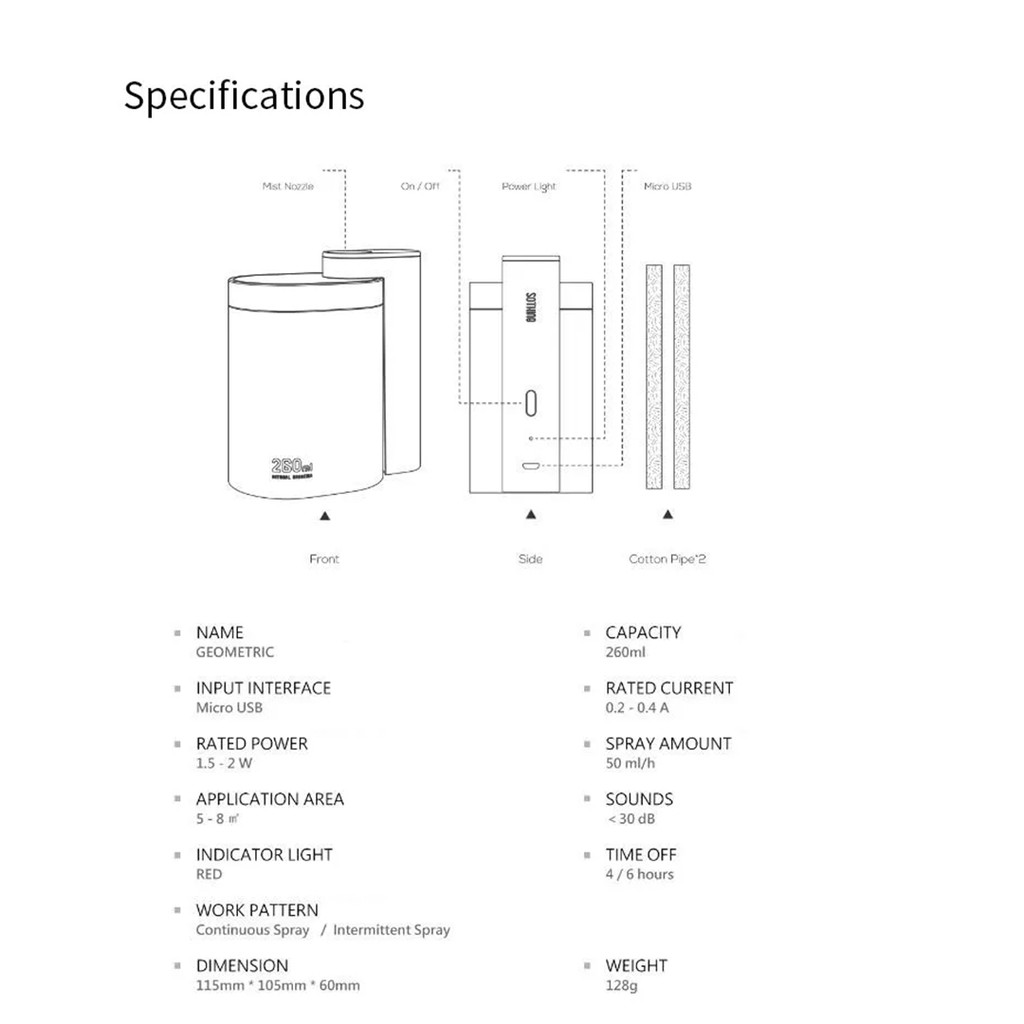 Máy xịt phun sương tạo ẩm không khí XIAOMI YOUPIN SOTHING hoạt động yên tĩnh 260ml USB siêu âm sử dụng tại nhà