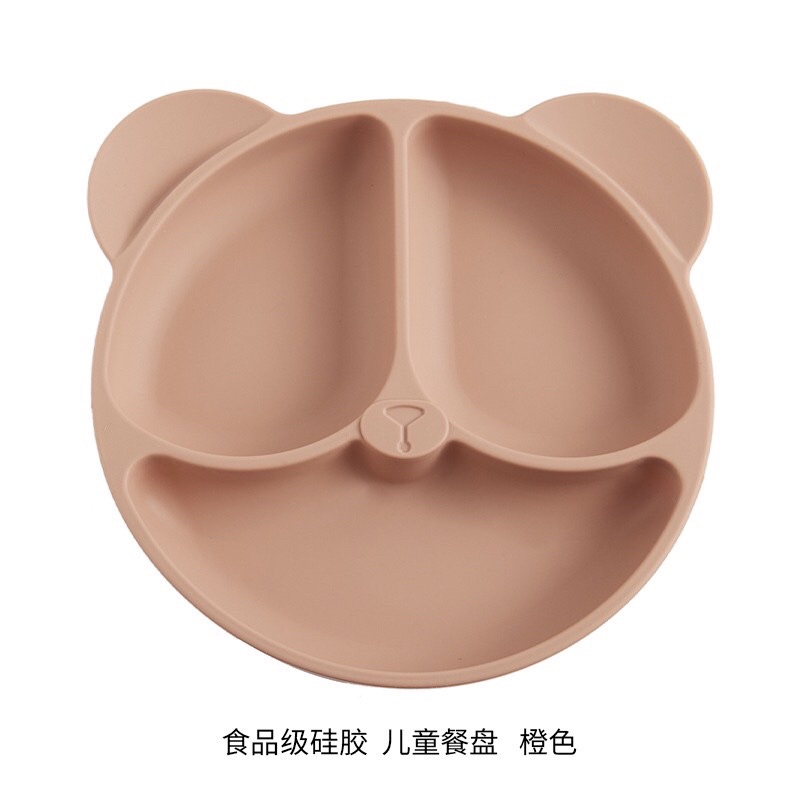 Khay ăn dặm silicon 3 ngăn đế hít chống lật, màu pastel phong cách Hàn Quốc