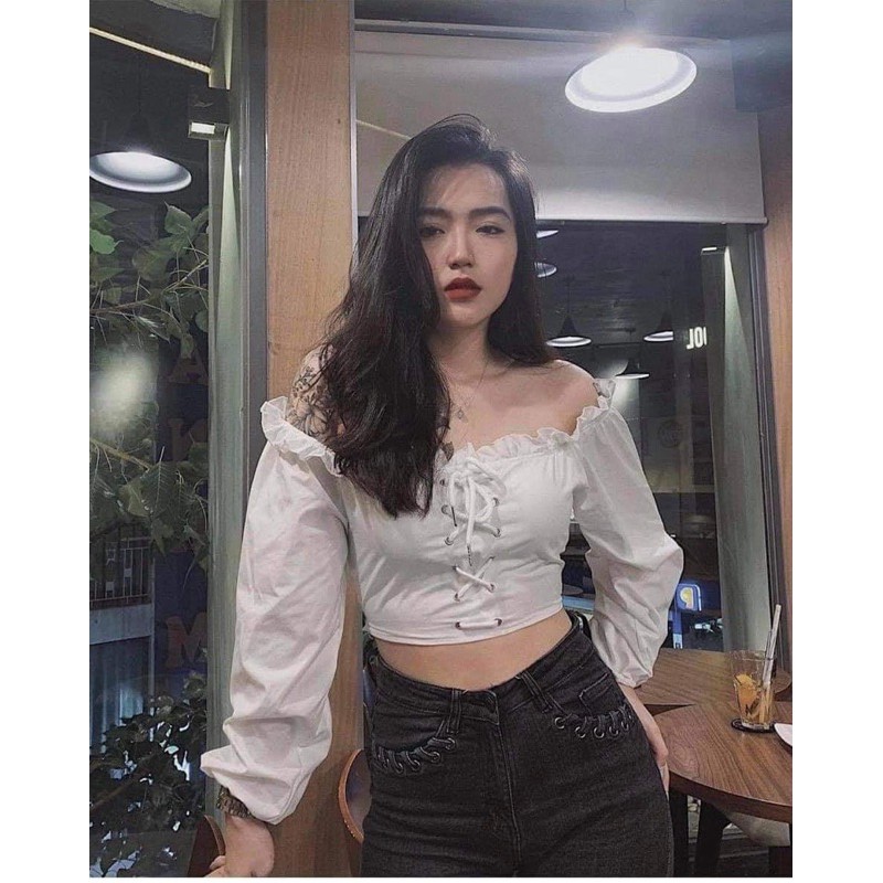 Áo Kiểu DREAM TOP form croptop cực xinh thiết kế bo chun phần vai mặc được 2 kiểu chun rút tạo kiểu dễ mix