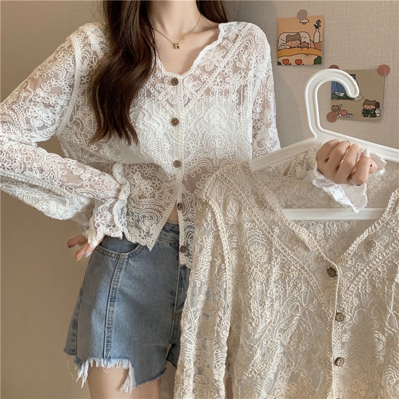 Áo len Cardigan chống nắng mỏng dài tay của phụ nữ khoác ren mới của Pháp thời trang Mùa hè