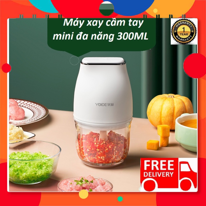 Máy xay tỏi ớt thịt mini Máy xay ăn dặm cho bé đa năng cối thủy tinh kháng khuẩn 0,3L Bảo hành 12 Tháng