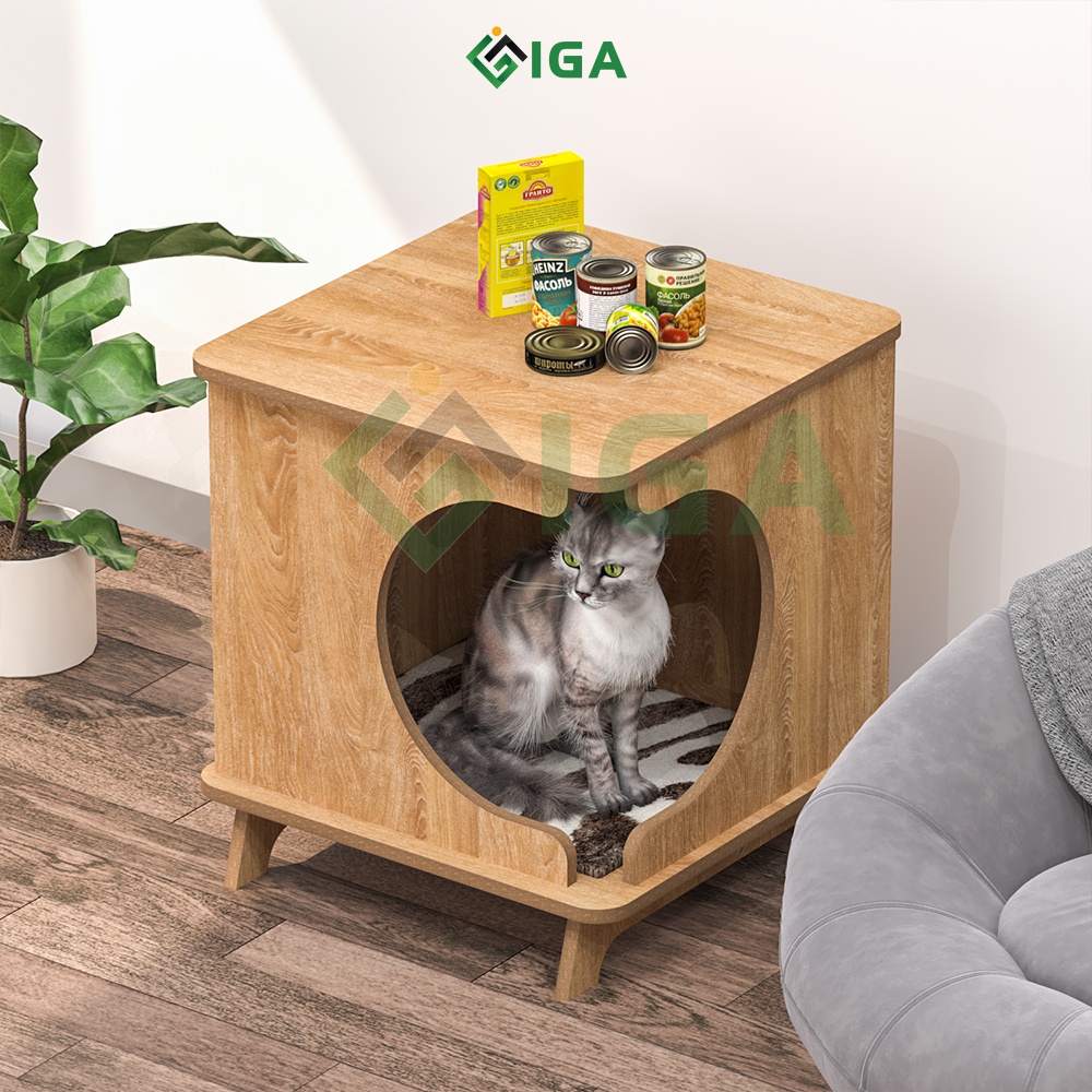 Nhà chuồng gỗ tivi cho mèo chó size lớn nhiều mẫu cửa dễ dàng làm sạch decor phòng IGA(GP203- GP210)