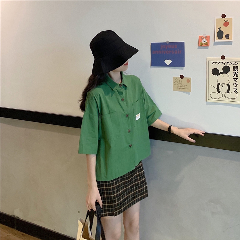 SUXI Áo Sơ Mi Thiết Kế Tay Ngắn Dáng Rộng Kiểu Cách Retro Cho Nữ