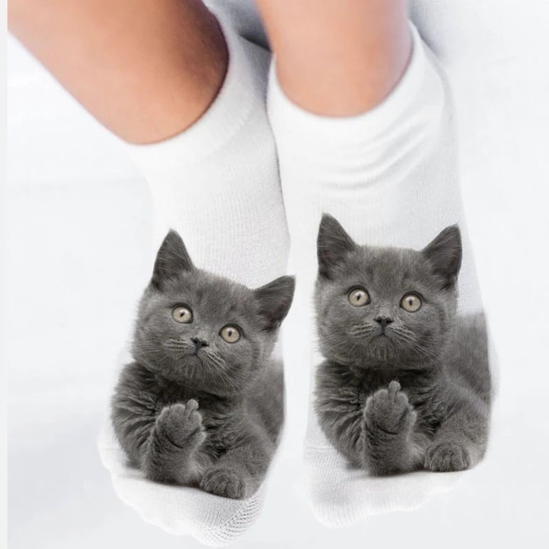 Tất Cotton Ngắn In Hình Mèo 3d Dễ Thương Cho Bé