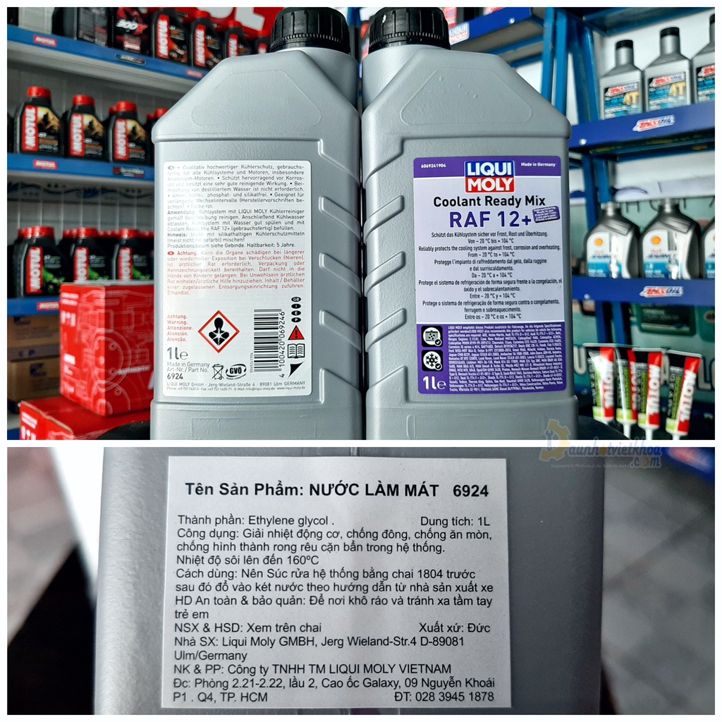 Nước làm mát Liqui moly đỏ  " pha sẵn "  1L sử dụng cho Xe Máy , OTO