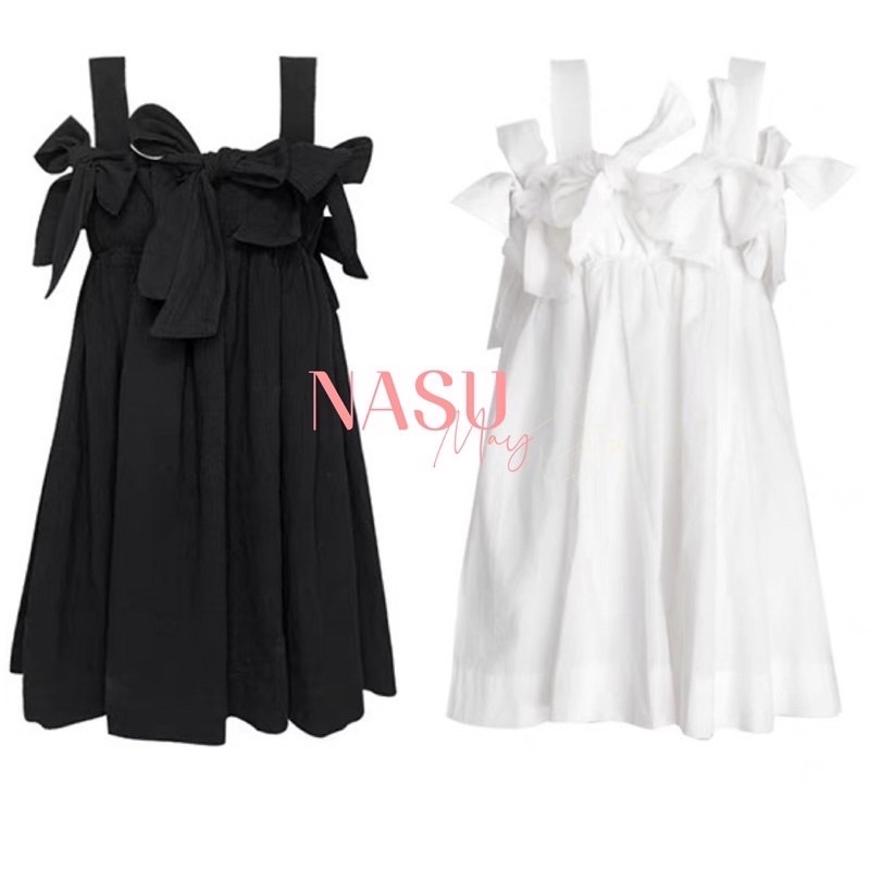 VÁY BABYDOLL, ĐẦM CÔNG CHÚA 2 DÂY BẢN TO THẮT NƠ ĐEN TRẮNG XINH XẮN