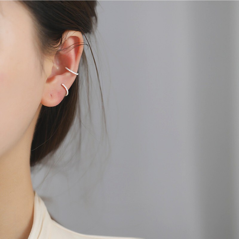 Bông Tai Bạc S925 Ear Cuff Kẹp Vành Khoen C Đính Đá CZ Trẻ Trung Cá Tính | Khuyên Tai Nữ Trang Sức Bạc Thời Trang