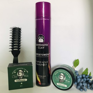 Combo Gôm Xịt Tóc Thơm Sawensito Clay + Sáp Vuốt Tóc Nam TORNADO