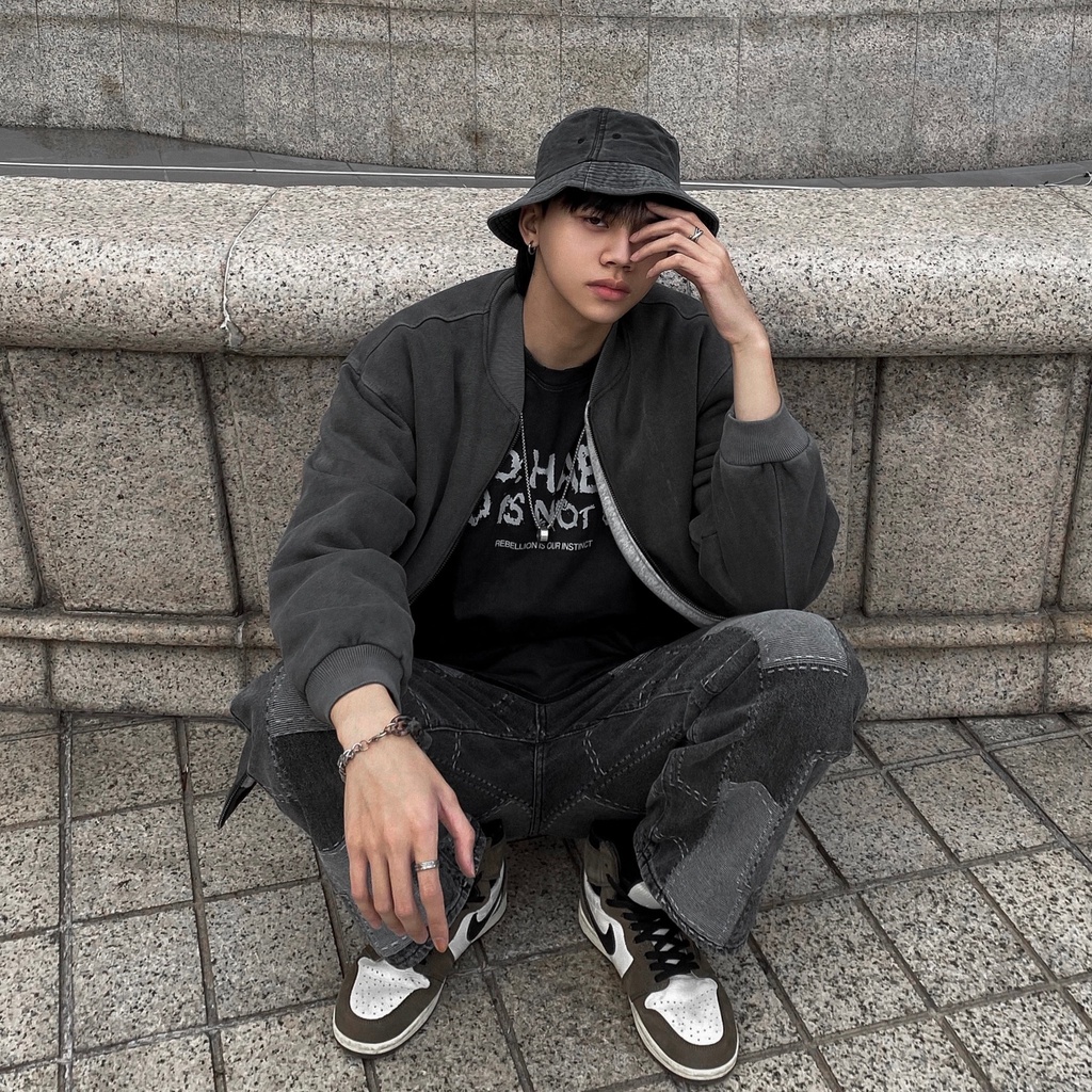 Áo khoác bomber varsity jacket The Bad God Wash Leaden