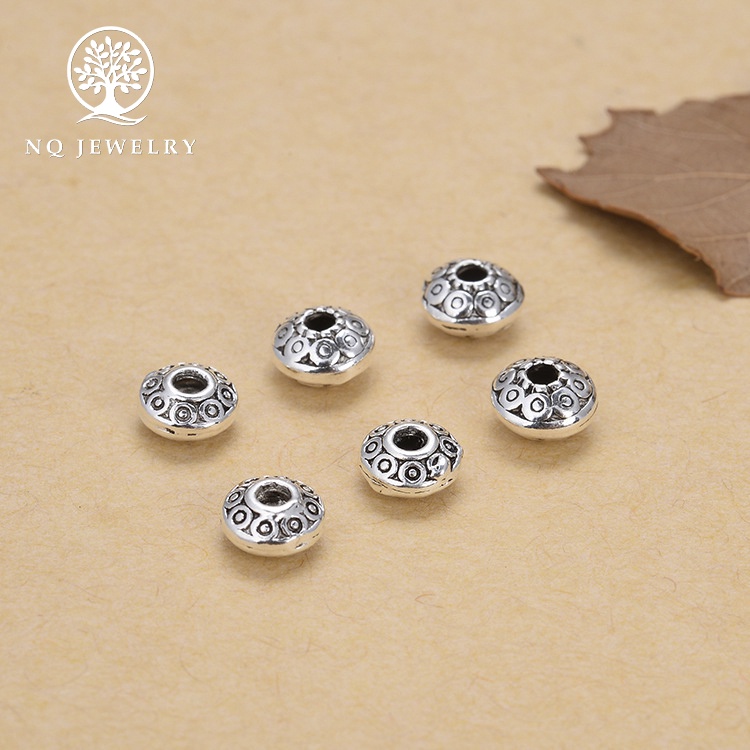 Charm bạc chặn hạt hình đĩa bay họa tiết - NQ Jewelry