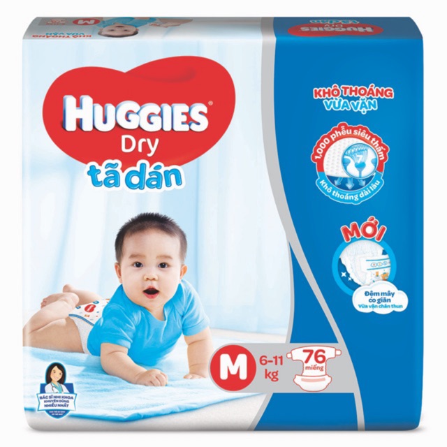 Bỉm tả dán Huggies đủ size M76/L68//XL62/XXL56 ( Mẫu Mới )