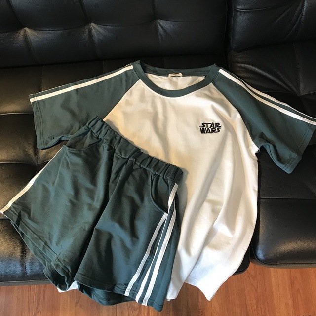 Set Đồ Nữ - Set Bộ Thể Thao Unisex Nam Nữ Star War Sọc Thêu Gồm Áo Thun Tay Lỡ + Quần Đùi Short Cotton Mềm Mịn
