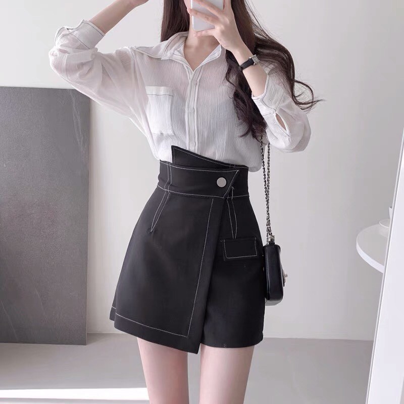 Quần giả váy cạp chéo viền chỉ nổi ulzzang phong cách Hàn Quốc YQ11 | BigBuy360 - bigbuy360.vn