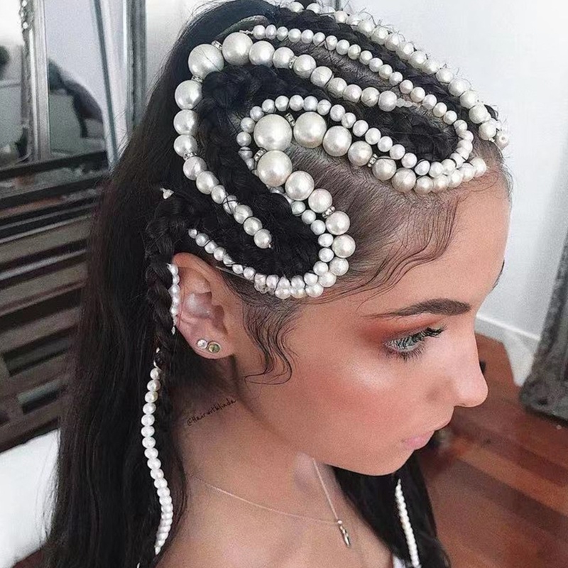 Kẹp Tóc Dạng Chuỗi Hạt Ngọc Trai Phối Tua Rua Thời Trang