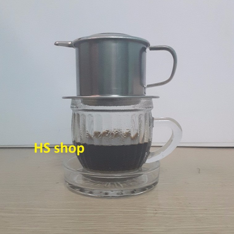 Bộ Phin pha cà phê inox (Cỡ 6) và Ly thủy tinh 175ml kèm đế - NPP HS shop