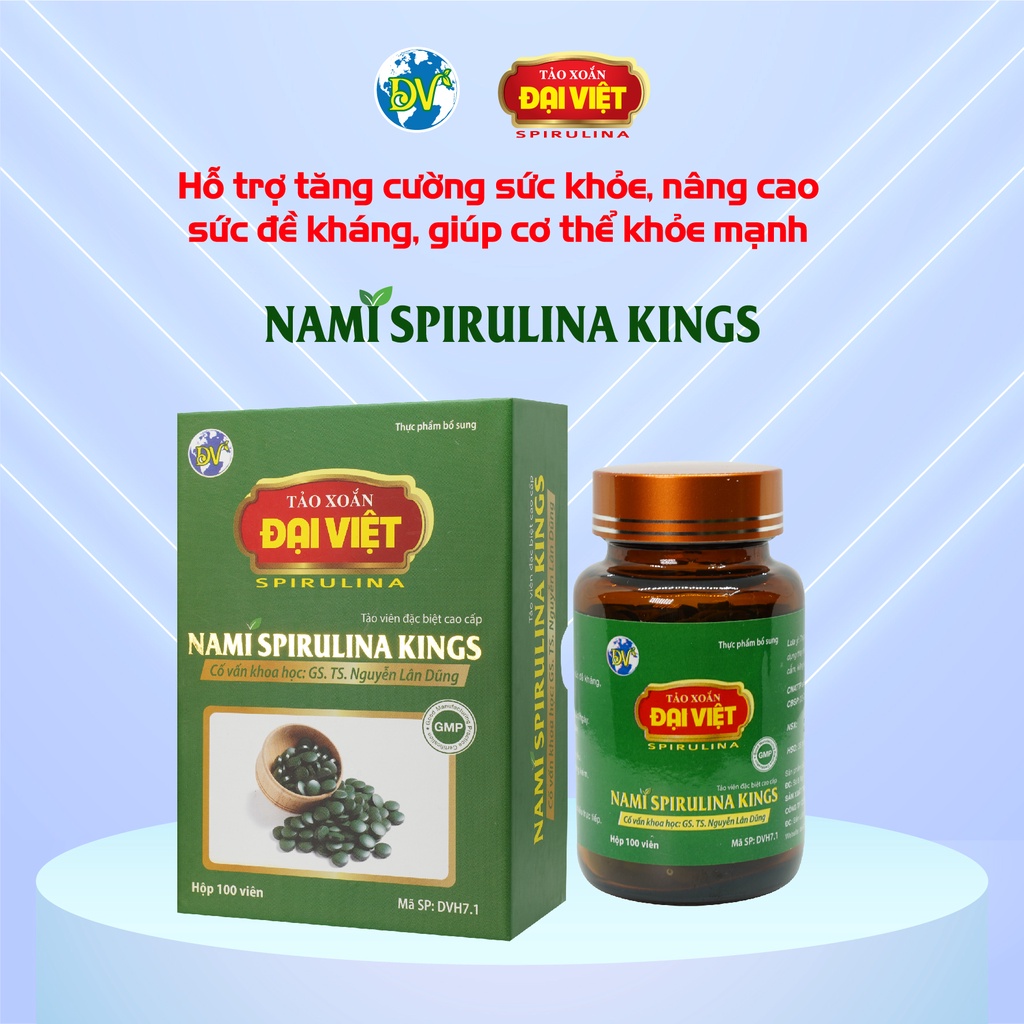 Tảo xoắn Đại Việt Nami Kings Viên uống Spirulina 100% tảo nâng cao sức đề kháng, giúp cơ thể khỏe mạnh DVH7.1
