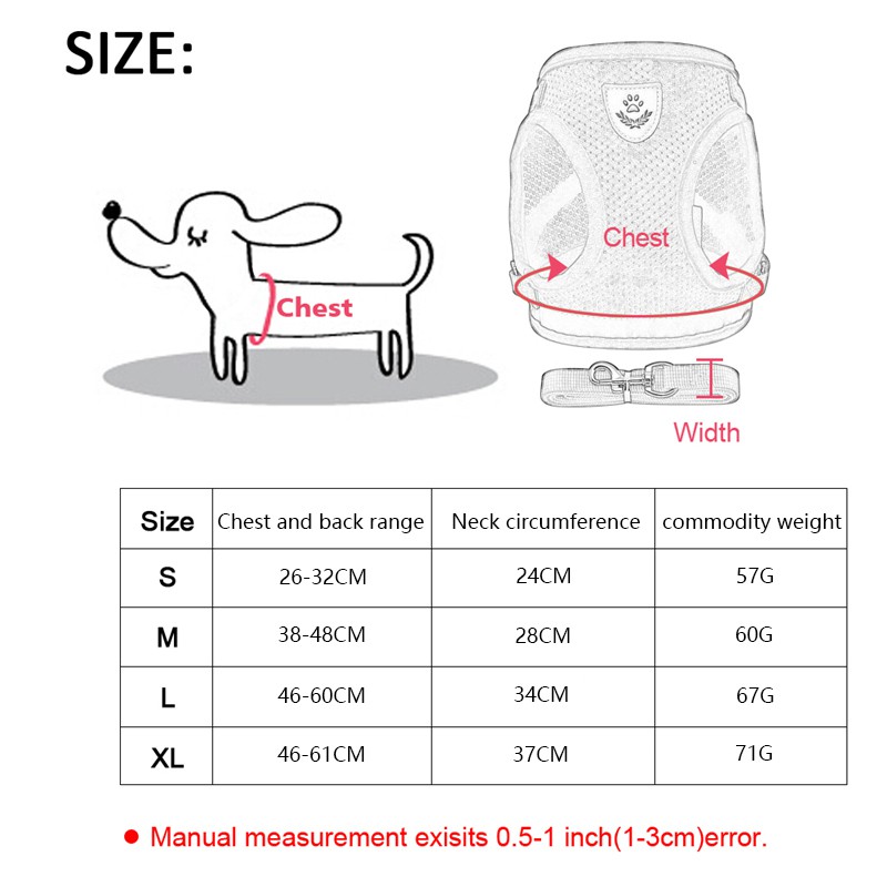 Bộ đai đeo ngực và dây dắt đi dạo màu sắc phản quang thông thoáng dành cho cún bulldog chihuahua pugdog