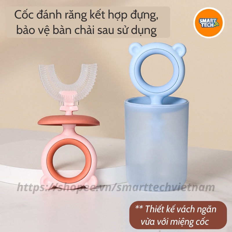 Bàn chải đánh răng cho bé TEDDY - Bàn chải cầm tay chữ U silicone có kèm cốc đánh răng tiện lợi cho bé từ 2 tuổi