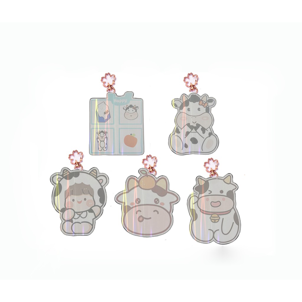 Móc chìa khoá bò sữa mica hologram  MKMH2 cute dễ thương hoạt hình thần tượng